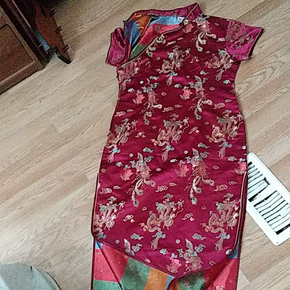Long burgundy oriental style dress
